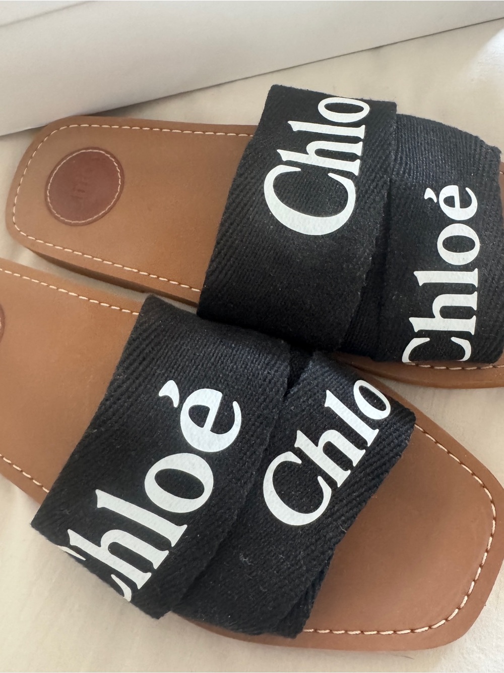 Chloé Black Logo Strap Brown Leather Slide Sandals - Picture 2 of 3